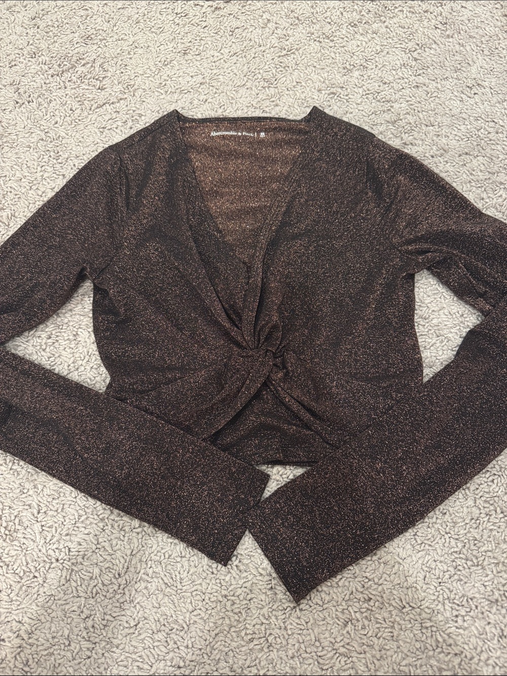 Abercrombie & Fitch Shimmery Twist-Front Long Sleeve Top - Bronze Brown